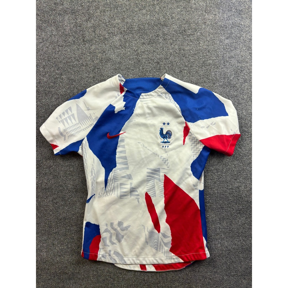 Nike France FFF Soccer Jersey Kids XS White Blue Red Dri-FIT Pre-Match Training